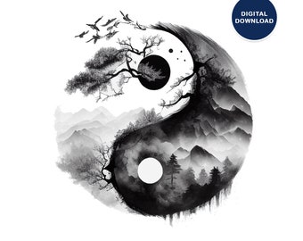 Yin Yang Printable Poster, Balance Wall Art, Ying Yang Wall Poster, Yoga Wall Decor, Meditation Decor, Yin-yang symbol, Digital Download