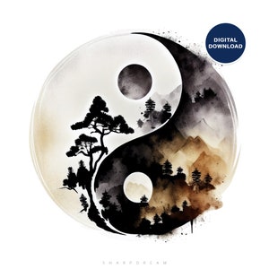 Ying Yang Art, Taoism Art, Zen Print, Boho Wall Art, Spiritual art print, Yin and Yang Wall Art Decor, Digital Download