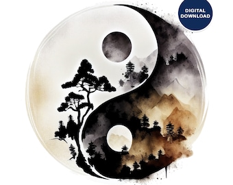 Ying Yang Art, Taoism Art, Zen Print, Boho Wall Art, Spiritual art print, Yin and Yang Wall Art Decor, Digital Download
