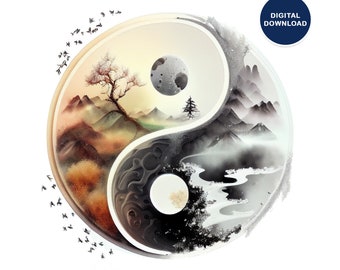 Yin Yang Print, Abstract Wall Art, Spiritual Wall Decor, Yoga Symbol, Yin and Yang Wall Art Decor, Digital Download