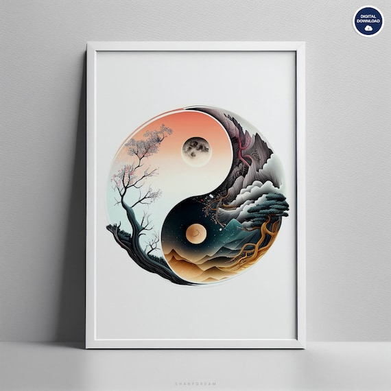 Tableau Yin Yang Moderne Sur Toile - Affiche Décoration Murale Art Abstrait Salon Chambre Maison Sans Cadre (50x70cm)