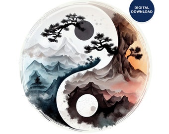 Yin yang wall art, Spiritual print, Taoism Art, Yoga Wall Decor, Printable wall art, Digital Download