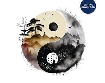 Yin Yang Printable Wall Art, Yin and Yang Abstract Wall Decor, Ying Yang Instant Download, Abstract Poster Printable, Contemrorary Artwork