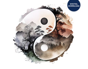 Ying Yang Art, Taoism Art, Zen Print, Boho Wall Art, Spiritual art print, Yin and Yang Wall Art Decor, Digital Download