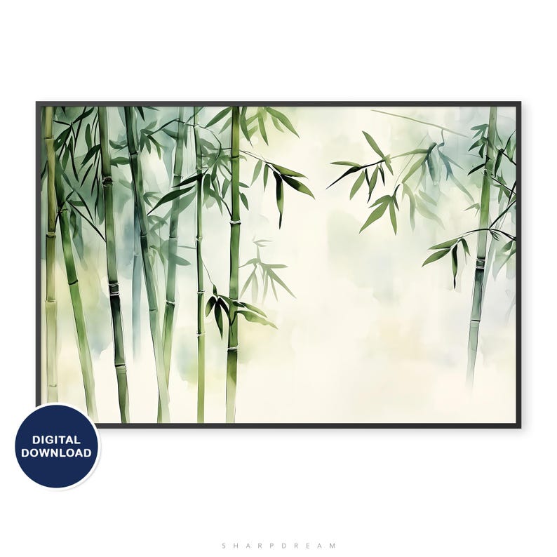 Bamboo Zen Art Digital Watercolor Print - Tranquil Wall Decor for ...