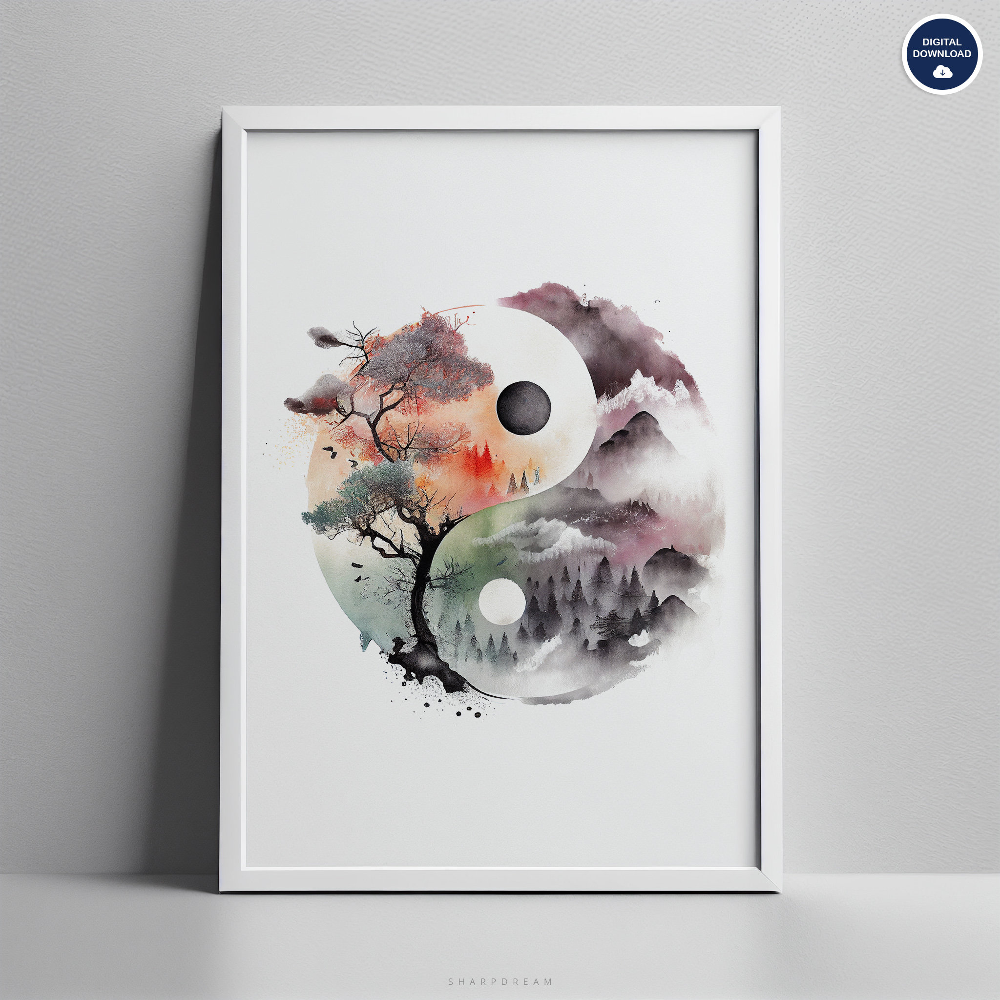 Yin-yang Printable Wall-art, Watercolor Yin Yang Digital Download ...