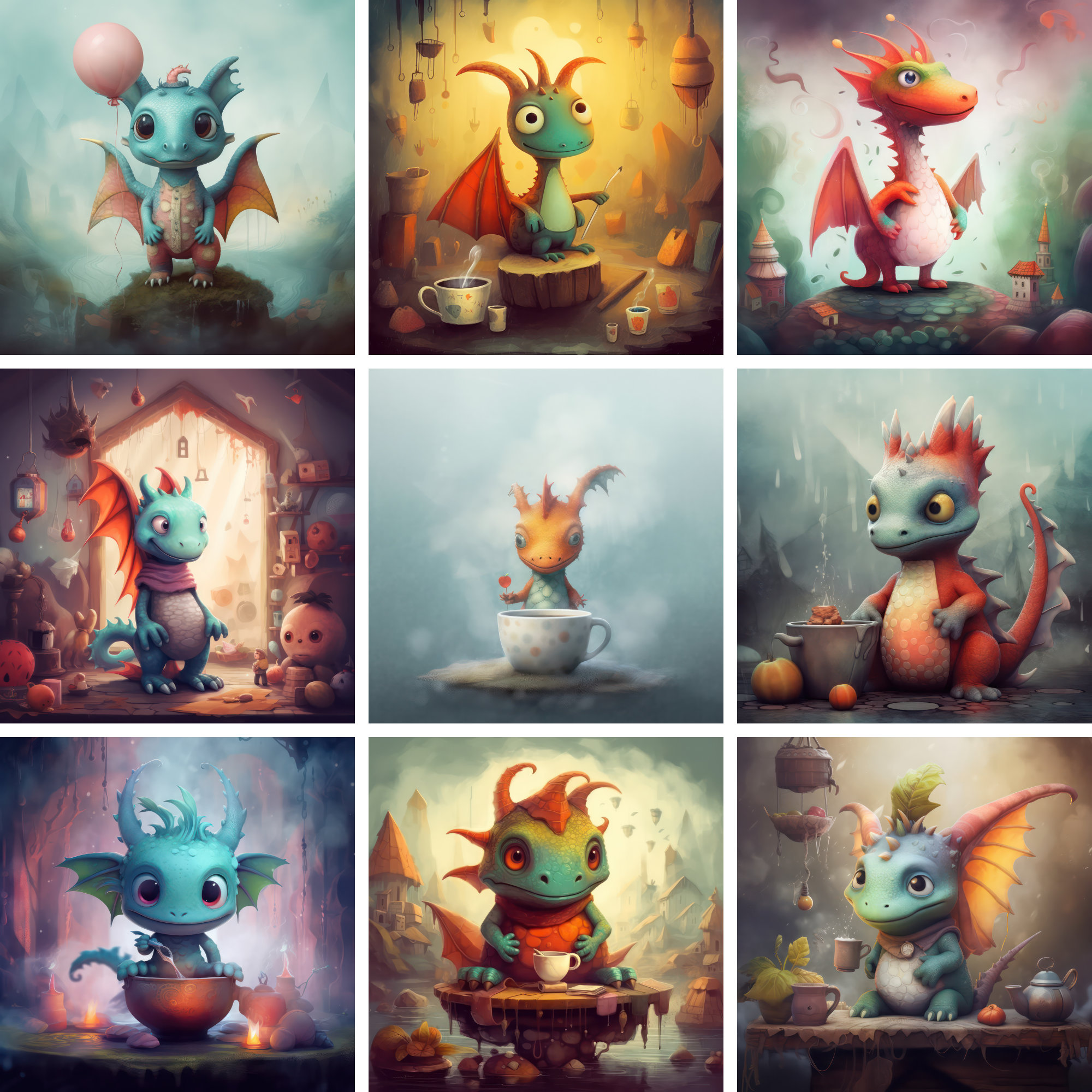 Cute Dragon Printable Clipart Bundle, Cute Dragons Nursery Wall Art ...