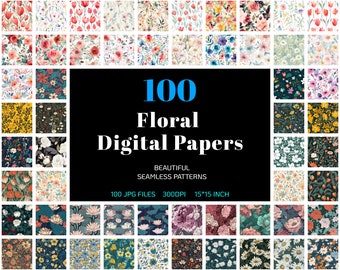 Flowers Digital Paper Collection, Printable Seamless Pattern Clipart, Floral Prints Bundle, Flowers Background, Spring Scrapbook