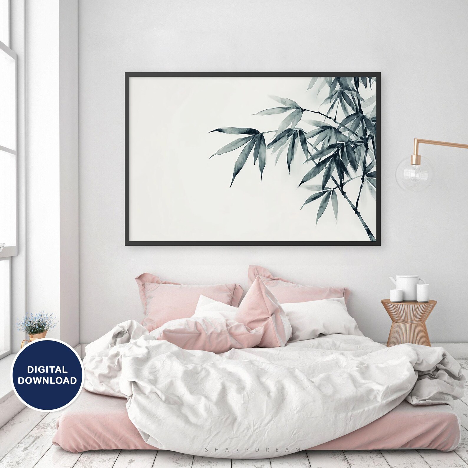 Bamboo Zen Art Watercolor Digital Wall Art - Tranquil Bamboo Scene for ...
