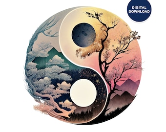 Watercolor Yin-Yang Printable on Wall Art, Posters, T-shirts, Mugs, Bags, Pillows, Stickers, Digital Download, Printable YinYang File