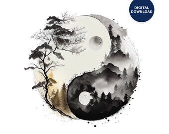 Yin Yang Printable Poster, Balance Wall Art, Ying Yang Wall Poster, Yoga Wall Decor, Meditation Decor, Yin-yang symbol, Digital Download