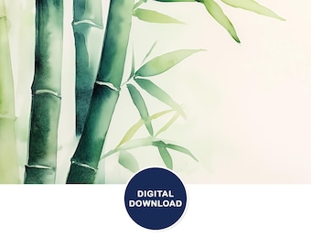Bamboo Zen Art - Stampa digitale ad acquerello da parete - Stampa rilassante in bambù per decorare lo spazio della meditazione