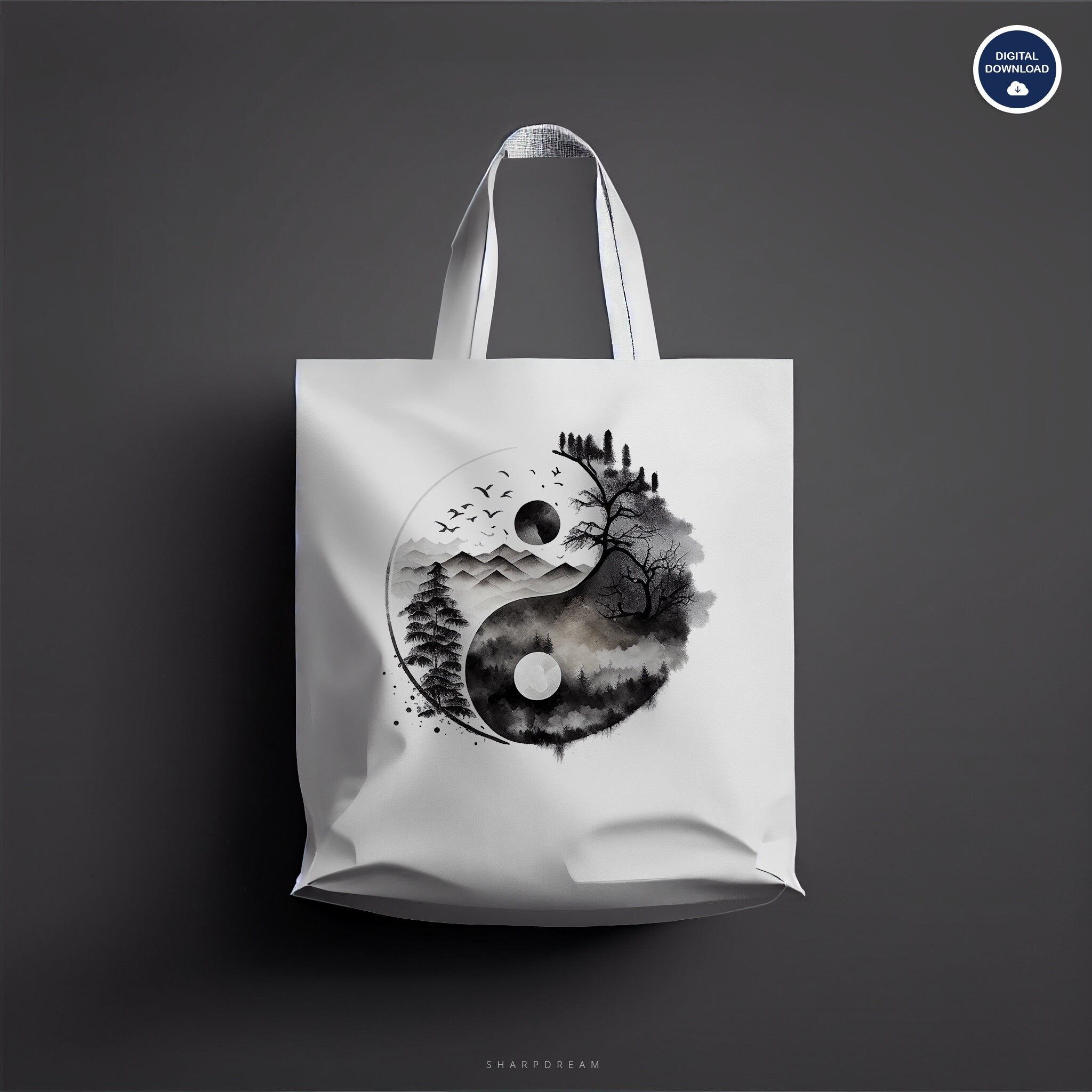 Urban Backwoods Yin Yang Cotton Shopper Bag - Reusable Hipster Shopping Tote, 38x42 Cm