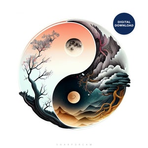 Arte de pared Ying yang, Impresión abstracta, Impresión Yin Yang, Cartel de talismán, Símbolo Yin y Yang, Imprimible Zen, Descarga digital