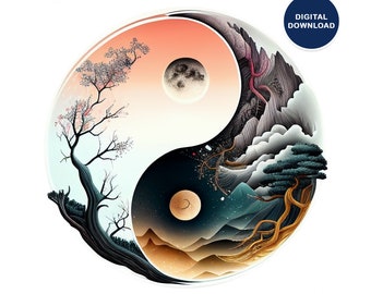 Ying yang wall art, Abstract print, Yin Yang Print, Talisman poster, Yin and Yang Symbol, Zen printable, Digital Download