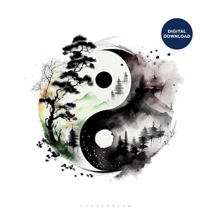 Yin Yang Print, Abstract Wall Art, Spiritual Wall Decor, Yoga Symbol, Yin and Yang Wall Art Decor, Digital Download