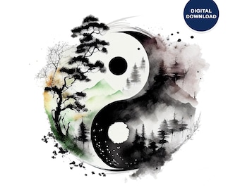 Yin Yang Print, Abstract Wall Art, Spiritual Wall Decor, Yoga Symbol, Yin and Yang Wall Art Decor, Digital Download