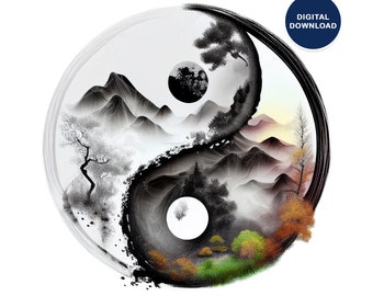 Yin Yang Printable Poster, Balance Wall Art, Ying Yang Wall Poster, Yoga Wall Decor, Meditation Decor, Yin-yang symbol, Digital Download