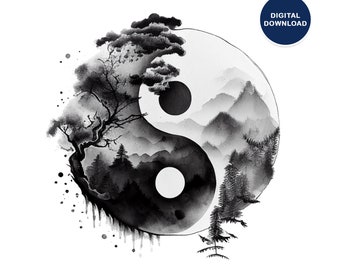 Black and White Ying yang wall art, Abstract print, Yin Yang Print, Talisman poster, Yin and Yang Symbol, Zen printable, Digital Download