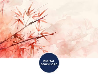 Bamboo Zen Art Watercolor Digital Wall Art | Calming Bamboo Zen Artwork for Modern Home Decor