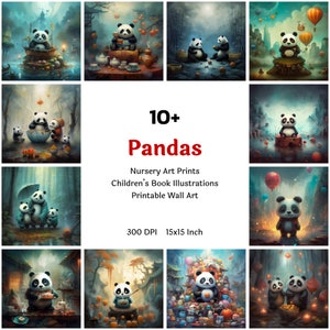 Mignon Panda pépinière Art Printable Collection, ensemble d’impression, Pandas peinture Clipart Bundle, pépinière d’Art mural aquarelle, usage Commercial