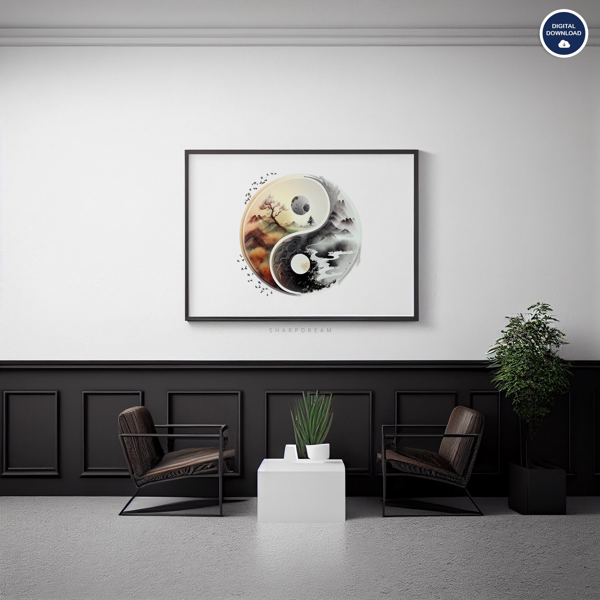 Yin Yang Print, Abstract Wall Art, Spiritual Wall Decor, Yoga Symbol