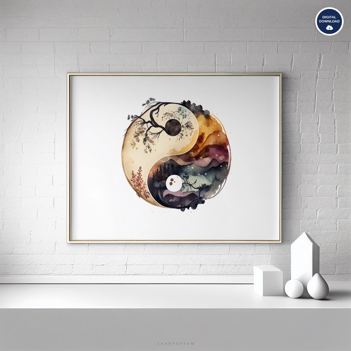 Yin Yang, Zen Decor, Ying Yang Wall Art, Boho Wall Art, Yin Yang
