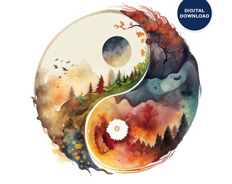 Watercolor Yin-Yang Printable on Wall Art, Posters, T-shirts, Mugs, Bags, Pillows, Stickers, Digital Download, Printable YinYang File