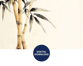 Bamboo Zen Art Watercolor Print - Digital Wall Art for Tranquil Spaces and Meditation