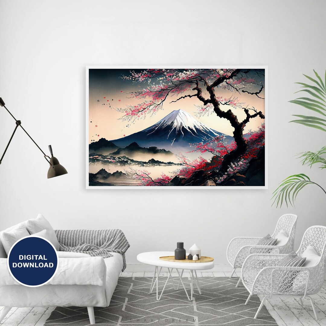 Japanese Art Printable, Mount Fuji, Sakura, Japanese Print, Japanese