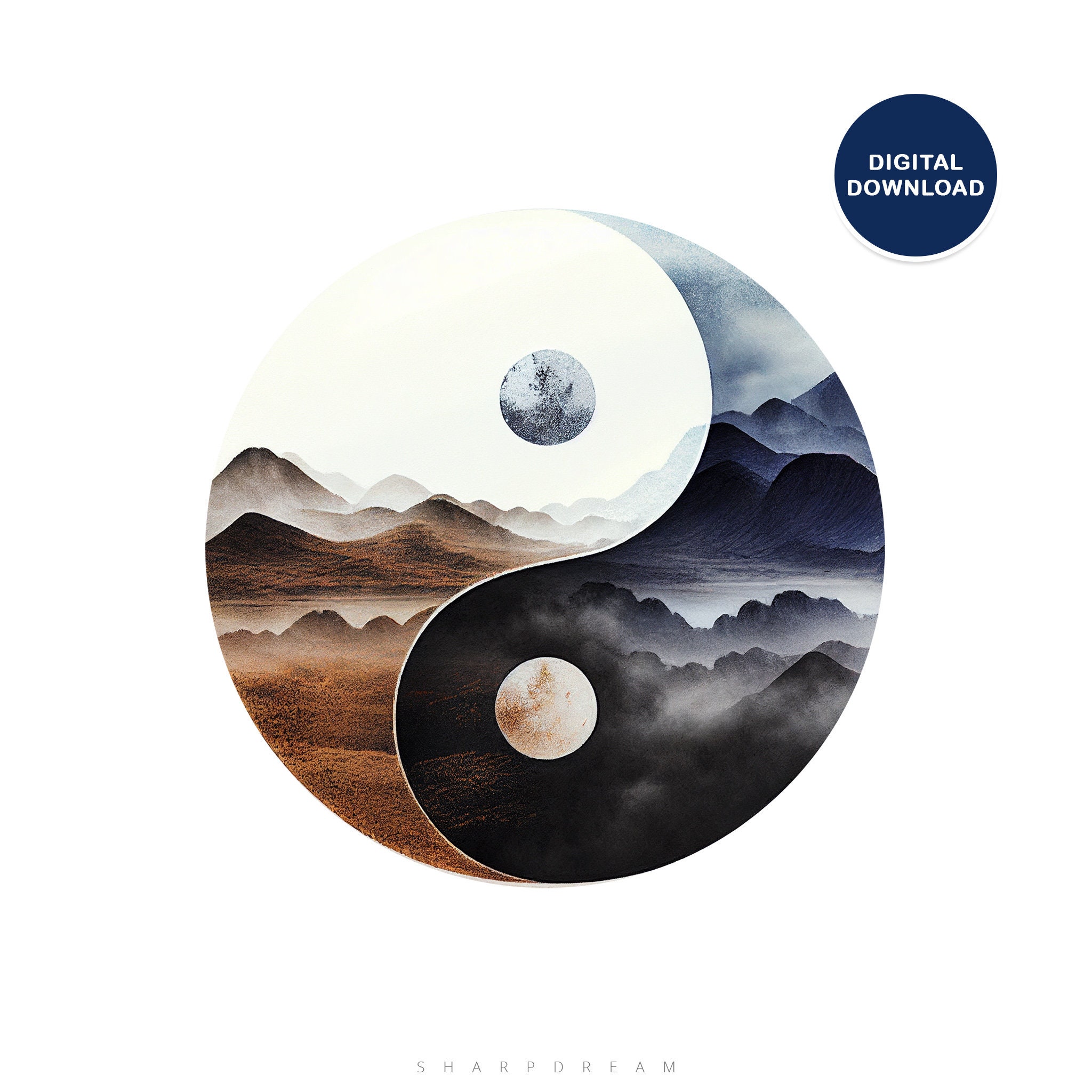 7ep●DETERMINATIONS / yin&yang Yin Yang Wall Art Printable, Zen Yin and Yang Poster, Brown