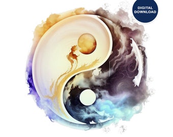 Watercolor Yin-Yang Printable on Wall Art, Posters, T-shirts, Mugs, Bags, Pillows, Stickers, Digital Download, Printable YinYang File
