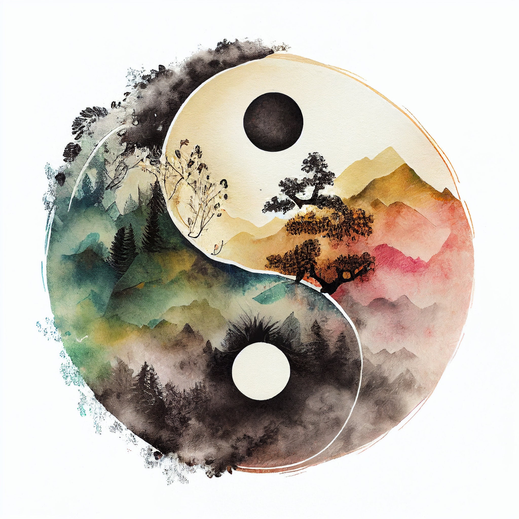 Black and White Yin Yang Wall Art, Spiritual Print, Taoism Art, Yoga Wall  Decor, Printable Wall Art, Digital Download 