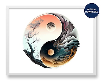 ＊韓国＊［YIN AND YANG IN HARMONY］Melody half sleeve 3color Ying Yang Wall Art, Abstract Print, Yin Yang Print, Talisman
