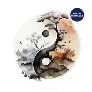 Abstract Yin Yang Printable, Balance Ying Yang Wall Art, Meditation Wall Art, Yoga Wall Poster PrintablePrintable,