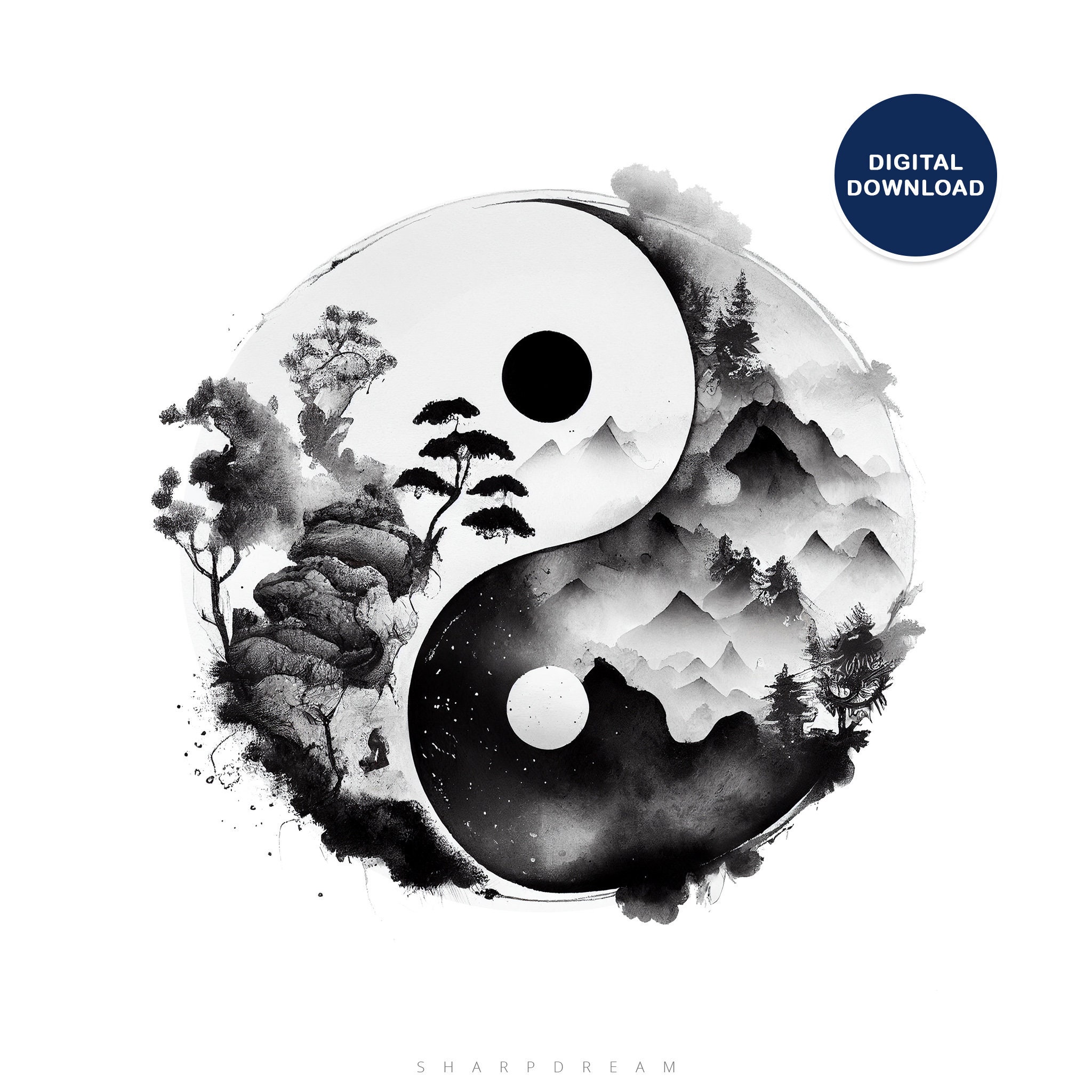 Buy Yin and Yang Instant Download, Watercolor Ying Yang Printable Wall Art,  Spiritual Yin Yang Decor to Print, Black and White Ying Yang Poster Online  in India 