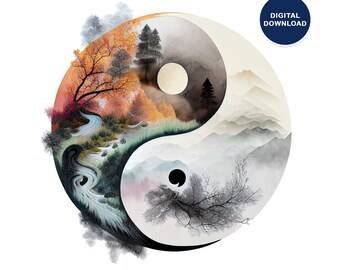 Watercolor Yin-Yang Printable on Wall Art, Posters, T-shirts, Mugs, Bags, Pillows, Stickers, Digital Download, Printable YinYang File