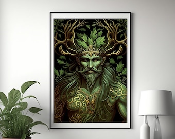 Cernunnos Celtic God Of Nature Digital Image The Horned God Digital Art Green Man Printable Art Lord of The Animals Instant Download