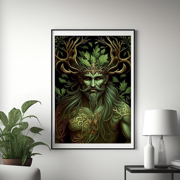 Cernunnos Celtic God Of Nature Digital Image The Horned God Digital Art Green Man Printable Art Lord of The Animals Instant Download