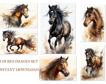 Horse Watercolor Digital Image Wild Horse Digital Art Horse Printable Art Brown Horse Instant Download Wild Horse High Quality JPG Clipart