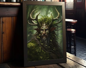 Cernunnos Celtic God Of Nature Digital Art The Horned God Digital Image Green Man Printable Art Lord of The Animals Instant Download