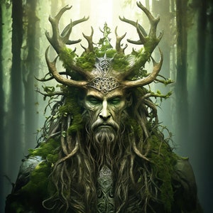 Cernunnos Celtic God Of Nature Digital Art The Horned God Digital Image Green Man Printable Art Lord of The Animals Instant Download