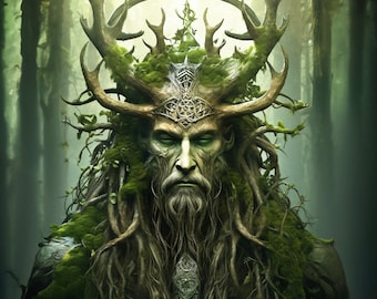 Cernunnos Celtic God Of Nature Digital Art The Horned God Digital Image Green Man Printable Art Lord of The Animals Instant Download