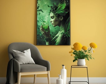 Absinthe Digital Art Green Fairy Digital Image Absinth Poster The Green Goddess Printable Art La Fée Verte Instant Download Absinthium