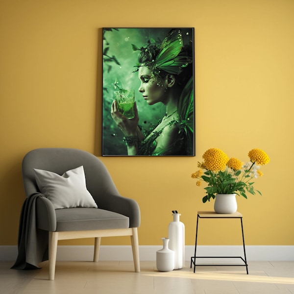 Absinthe Digital Art Green Fairy Digital Image Absinth Poster The Green Goddess Printable Art La Fée Verte Instant Download Absinthium