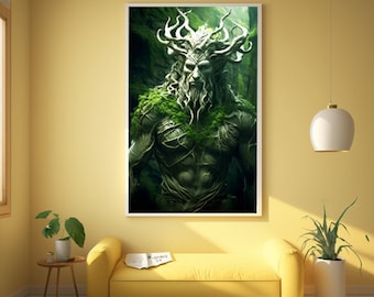 Cernunnos Celtic God Of Nature Digital Art The Horned God Digital Image Green Man Printable Art Lord of The Animals Instant Download