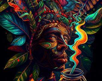 Ayahuasca Digital Painting Ayahuaska Instant Download Healing Medicine Printable Art Shaman Instant Download Visionary Art Shaman