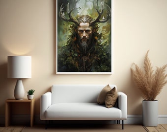 Cernunnos Printable Art Celtic God Of Nature Digital Art The Horned God Digital Image Green Man Instant Download Lord of The Animals