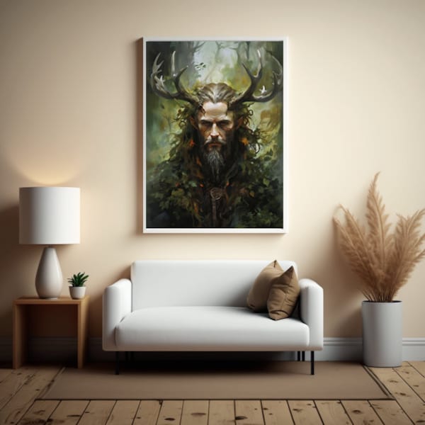 Cernunnos Printable Art Celtic God Of Nature Digital Art The Horned God Digital Image Green Man Instant Download Lord of The Animals