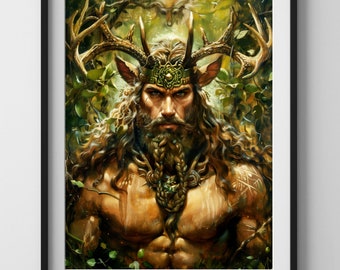 Cernunnos Matte Vertical Poster Green Man Poster God of Nature Premium Matte Poster